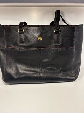 Emma Fox Park Avenue Black Leather Large Tote Work Laptop Shoulder Bag